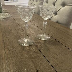 Libbey Rock Sharpe CARLTON Cocktail Liquor Etched Glasses Vintage 1955